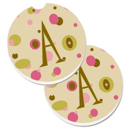 Carolines Treasures Letter A Monogram Tan Dots Set of 2 Cup Holder Car Coaster CJ1004-ACARC